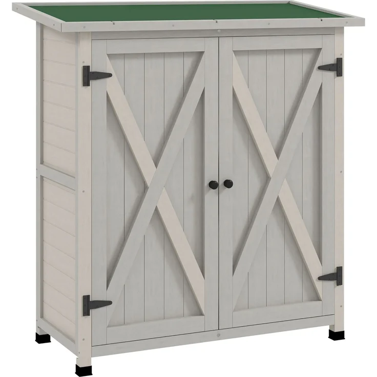 Gartenschrank 110 x 55 x 117 cm aus Holz mit Asphaltdach und zwei Türen, hellgrau – Bild 1
