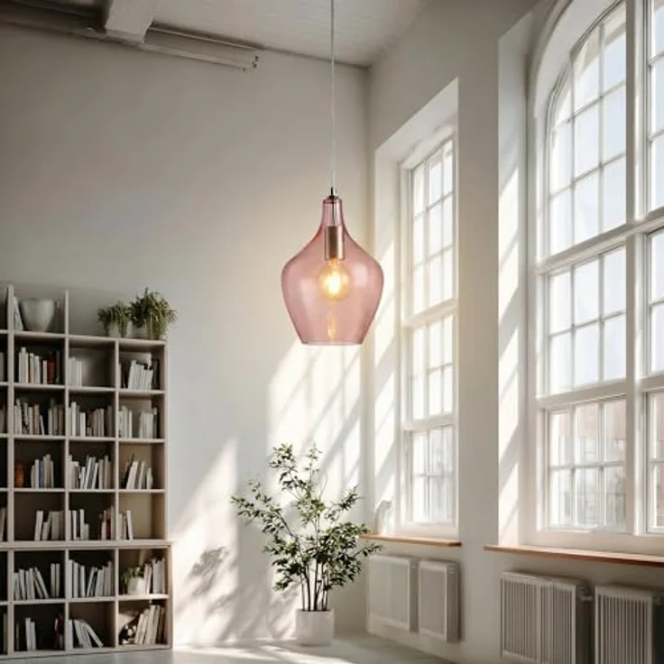 LA BURBUJA Pendelleuchte Ø22CM Mattes Nickel, Rosé Glas – Elegante 1-flammige E27 Hängelampe für Wohn- & Mädchenzimmer – Bild 6