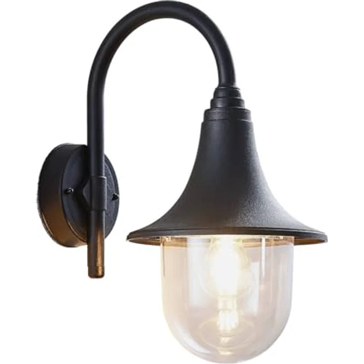 Lindby Nalevi Wandleuchte außen, spritzwassergeschützt, modern in Schwarz, 1 flammig E27, für Terrasse, Garten, Balkon und Einfahrt – Bild 1