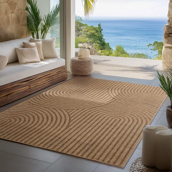 Carpettex Outdoorteppich Boho Design, Rechteckig, Höhe: 5 mm, Outdoor Teppich Wetterfest Modern Design Wohnzimmer Küchen Terrasse