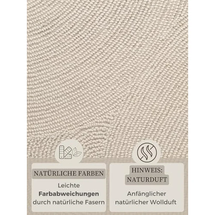 XXXL Wollteppich Eleni, Rund, Creme, Handgetuftet, Pflegeleicht, Für Fußbodenheizung Geeignet, 150 cm Durchmesser – Bild 4