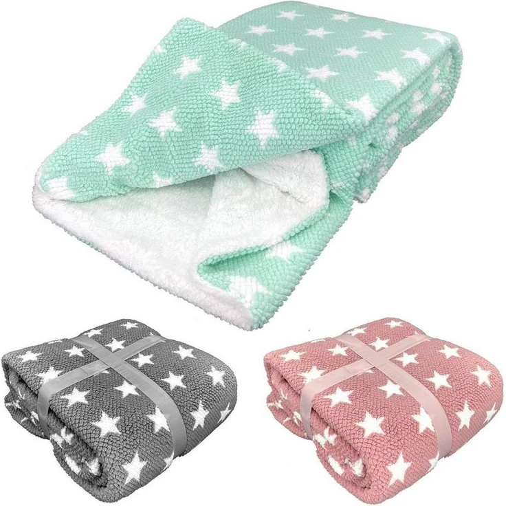 Wohndecke Flauschige Sterne Kuscheldecke 150x200 Sofadecke, heimtexland, mit kuschelig weicher Sherpa Fell Rückseite I Mint – Bild 5