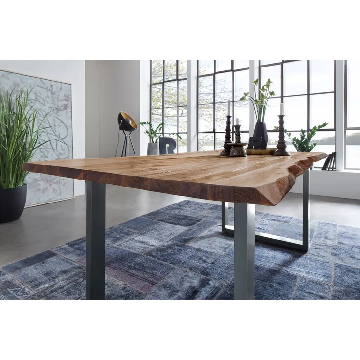 Esstisch Baumkante massiv Akazie natur 200 x 100 silber NOAH 61841386