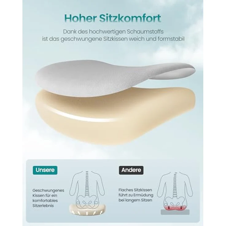 SONGMICS Bürostuhl mit ergonomischer Rückenlehne & hochklappbaren Armlehnen, Taubengrau, 123 x 70 x 70 cm, OBN088GD01 – Bild 7