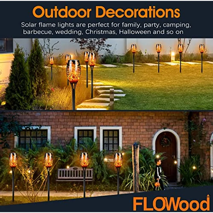 FLOWood Solarleuchten für Außen Garten, 6 Stück, 12LED Solarlampe für Außen Solar Fackel Gartenfackeln, IP65 Wasserdicht Solarlampe, Weg, Hinterhöfe, Rasen1 – Bild 8