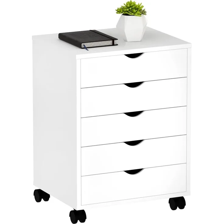 YITAHOME Mobiler Aktenschrank mit 5 Schubladen, Rollcontainer mit Schubladen aus Holz für A4, Briefformat, Aktenschrank unter dem Schreibtisch, für Heimbüro, tragbarer, vertikaler Aktenschrank, Weiß