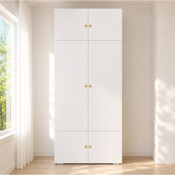 Kleiderschrank aus Spanplatte mit Kleiderstange und 5 Fächern, 90x50x200 cm, Weiß – Bild 2