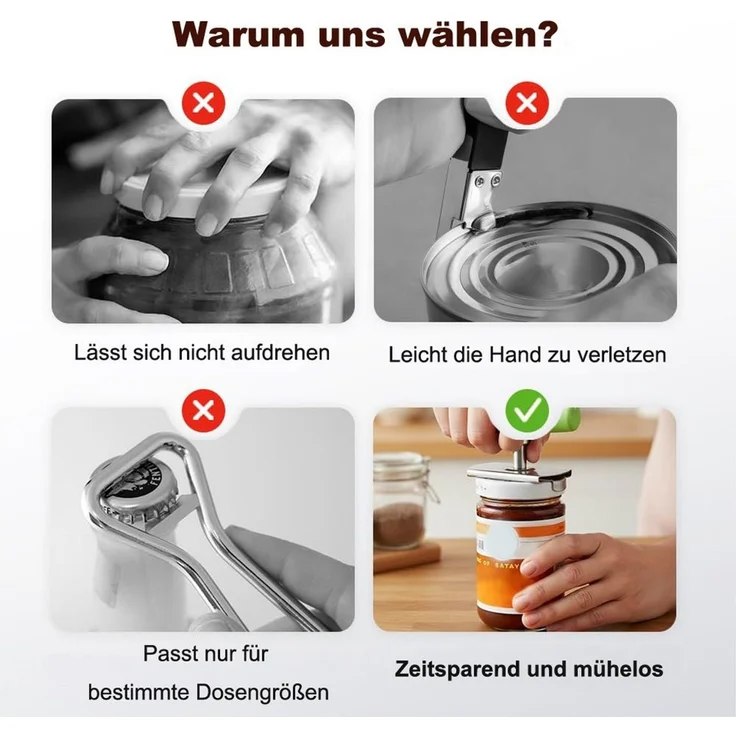 Diwzbyn Dosenöffner Flaschenöffner & Glasöffner Edelstahl – Verstellbarer Deckelöffner, für Schraubgläser, Dosen & Flaschen, Manuell, Rutschfest – Bild 4