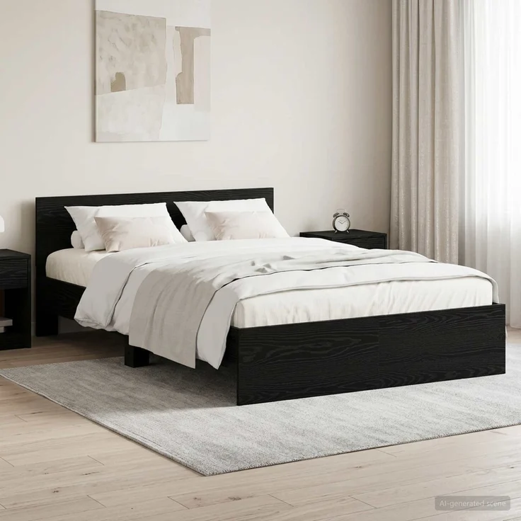 vidaXL Bettgestell mit Kopfteil Schwarz Eichen-Optik 140 x 200 cm 3445776 – Bild 1