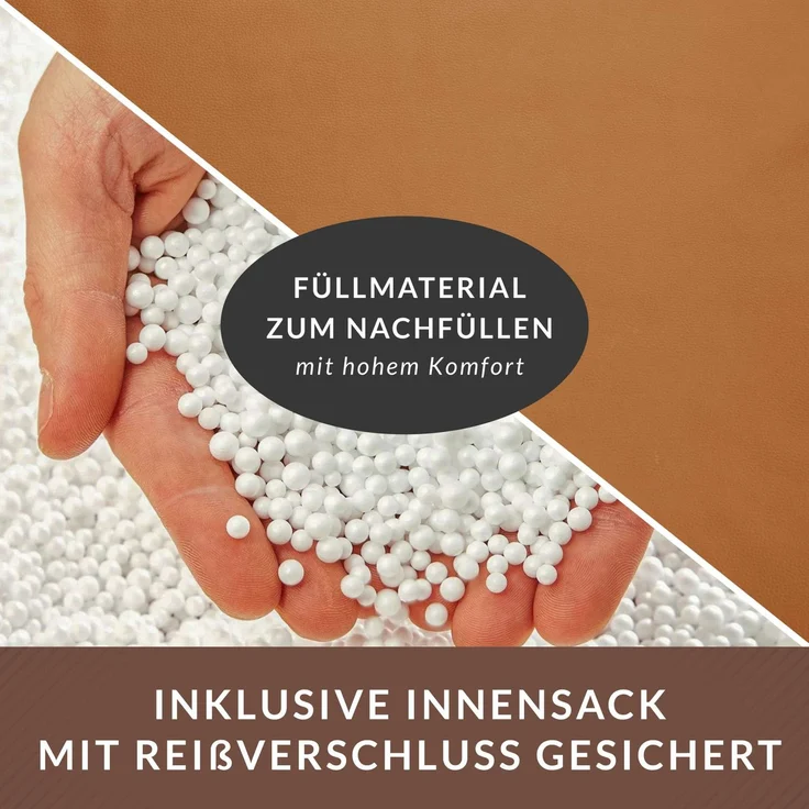 Green Bean® Sitzhocker aus Kunstleder - Pouf mit EPS Perlen Füllung - 70 x 33 x 28cm - perfekte Ergänzung zum Sitzsack - Cognac – Bild 7