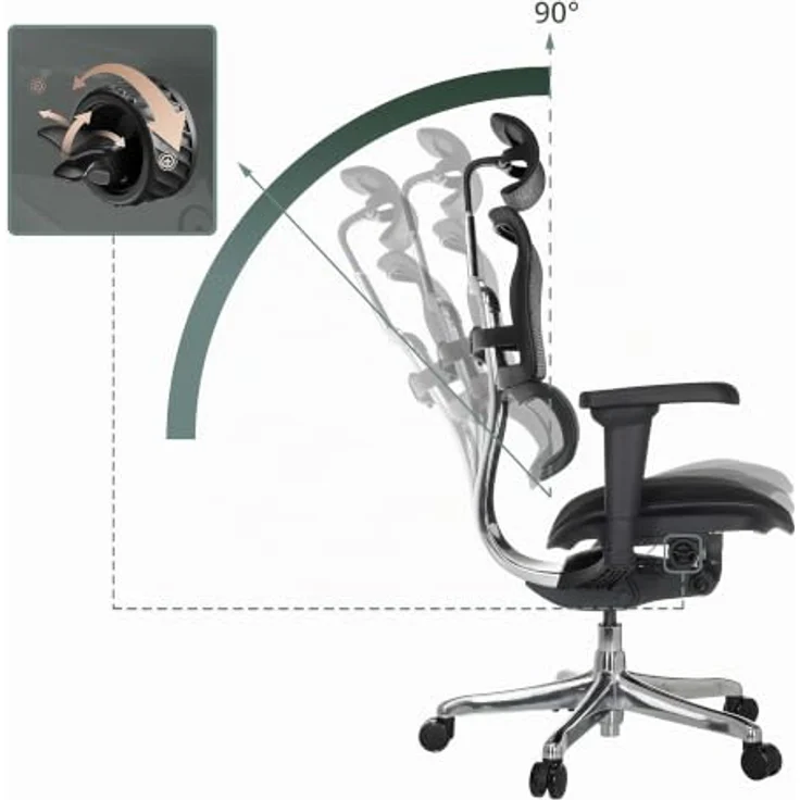 hjh OFFICE Bürostuhl ergonomisch ERGOHUMAN Ultra F GEN2 Originales Design, Bürosessel mit Flexibler Lendenwirbelstütze, Netzbespannung, Schwarz – Bild 5