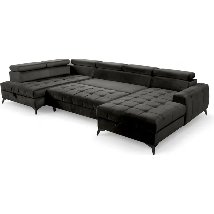 Wohnlandschaft Schlafsofa AGNESA Stoff Salvador Schwarz Ottomane Rechts – Bild 5