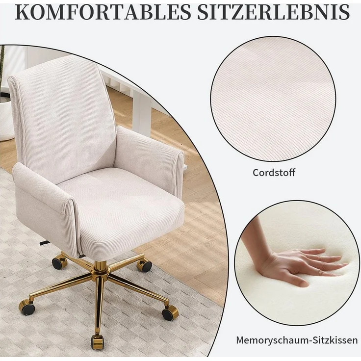 SeedWave Bürostuhl Ergonomisch Cord Drehstuhl mit Wippfunktion, Memory-Schaum Sitzkissen, Höhenverstellbarer Schreibtischstuhl für Büro und Home Office – Bild 3