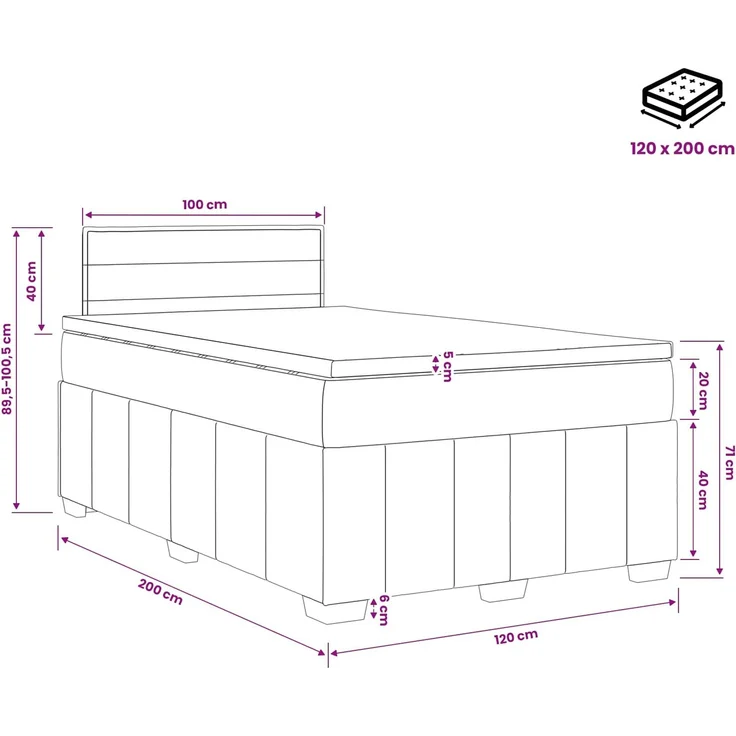 vidaXL Boxspringbett mit Matratze Dunkelgrau 120 x 200 cm Stoff 3451179 – Bild 11
