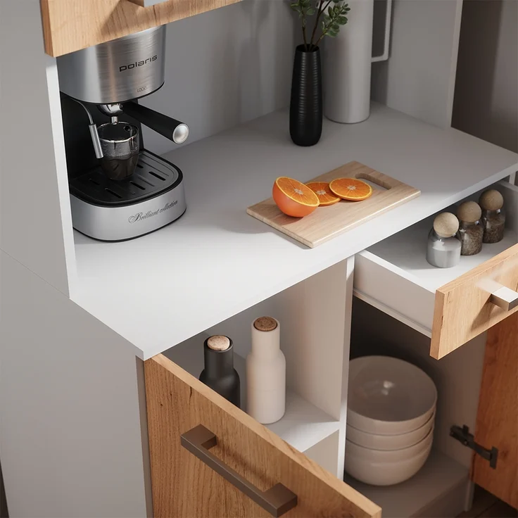 Küchenbuffet Raul Weiß/Goldkraft Eiche 83.6 x 188.5 cm mit 4 Türen & 1 Schublade Vicco – Bild 4