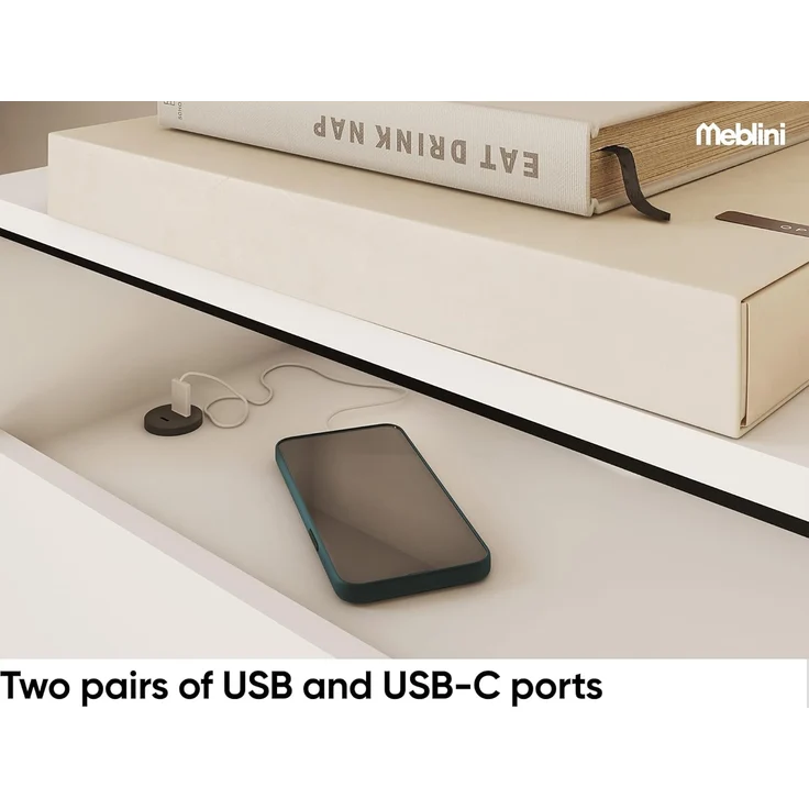 MEBLINI Funktionsbett 180x200 – SMARTEE mit Lattenrost und Matratze – Weiß/Schwarz - Schrankbett mit LED - Bett mit Stauraum - Doppelbett mit Schubladen - Stauraumbett - Bettkästen mit Aufbewahrung – Bild 7