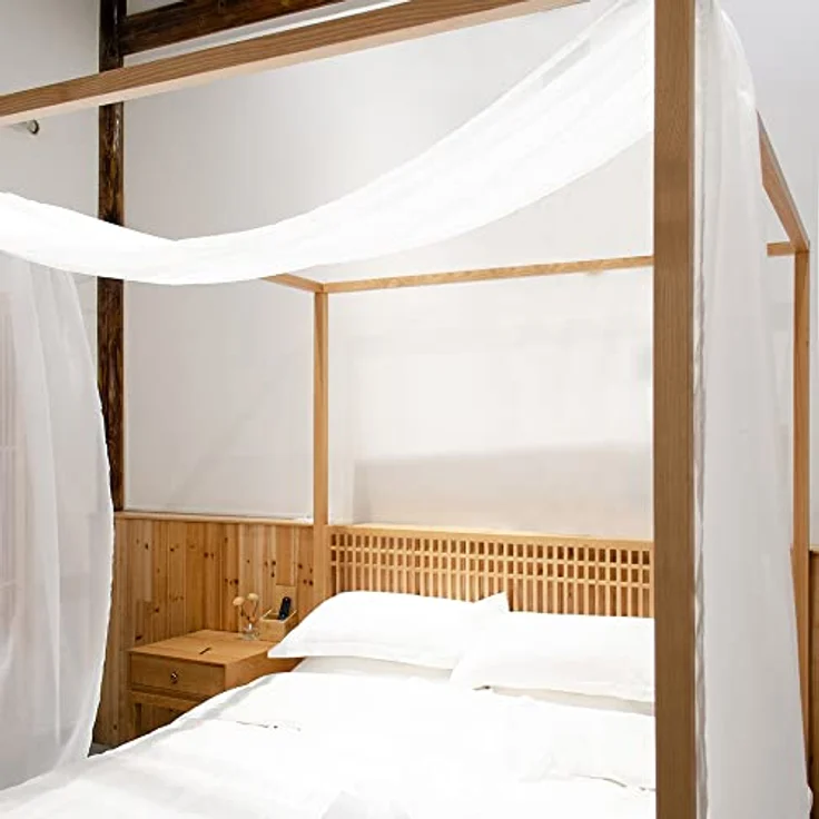 Linentalks Weißer Baldachin-Bettschal für Queen-Size- und Vollbett, luxuriöse Queen-Baldachin-Bettvorhänge, weißer Baldachin-Bettvorhänge, Vier Pfosten-Betthimmel-Vorhänge, durchscheinender – Bild 9