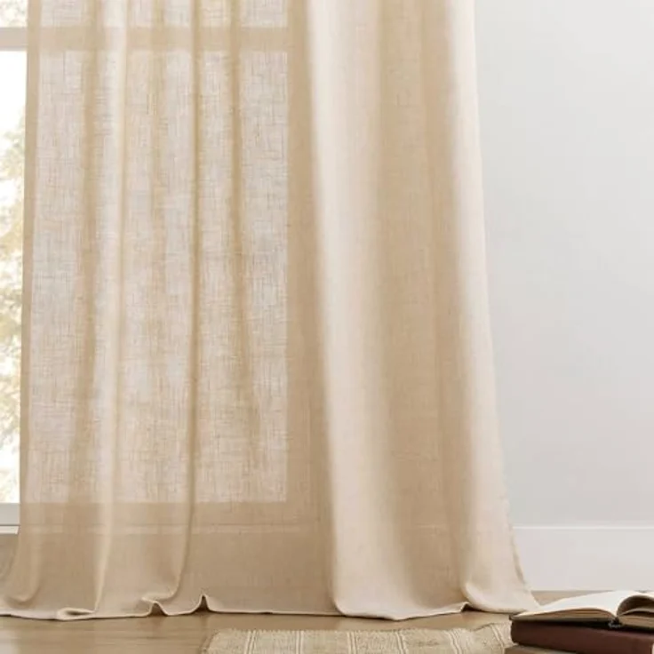 Joydeco Leinen-Vorhänge für Wohnzimmer, halbtransparente Vorhänge, 183 cm lang, Wohnzimmervorhänge, 2 Paneel-Sets, beige Vorhänge und Vorhänge (B 132 x L 183 cm, Ecru) – Bild 6