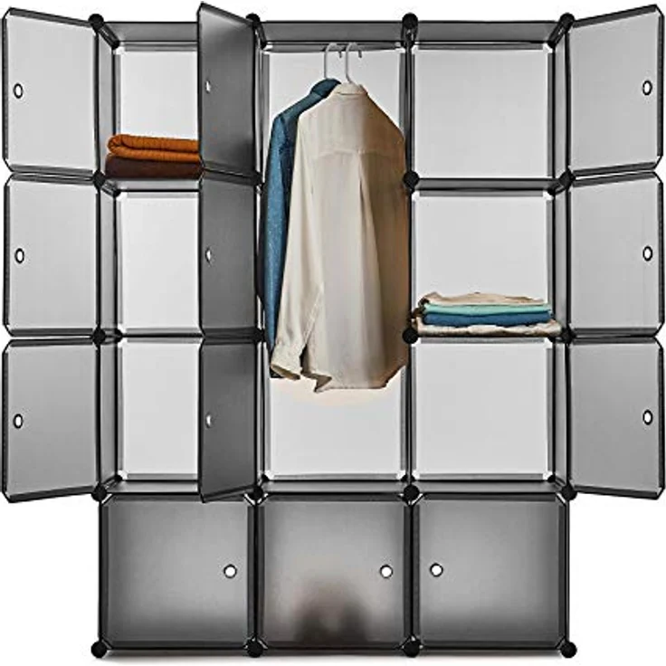 Mondeer Kleiderschrank, Steckregal Kunststoff, Garderobe Schrank Steckregalsystem, mit 2 Kleiderstange, DIY Modular Schrank für Platzsparende, Grau - 110 x 37 x 145 cm (B/T/H) – Bild 4