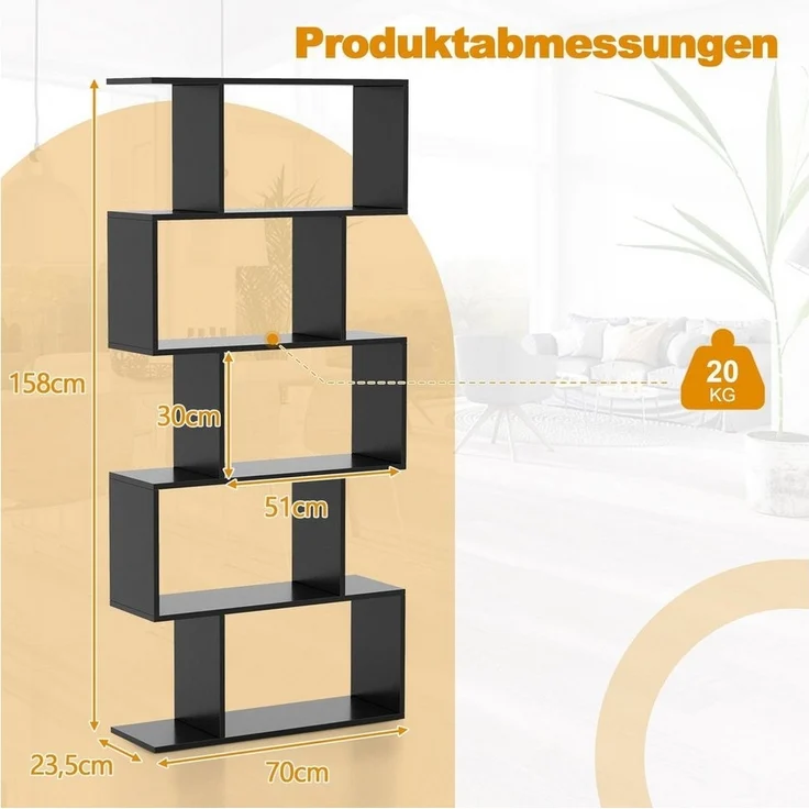 COSTWAY Bücherregal, Raumteiler mit 5 Ebenen, 70 x 23,5 x 158 cm – Bild 2
