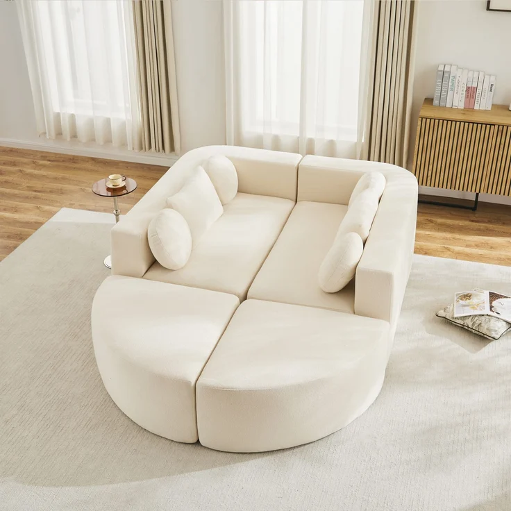 Merax 4-Sitzer Sofas, 292cm Modulare Sofa, Modulare Schlafcouch mit Schlaffunktion, Vollkomprimierte Cloud Couch, Chenille, Ohne Montage, Beige – Bild 6
