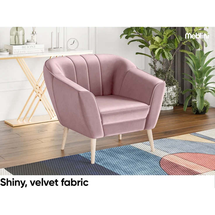 MEBLINI Mini Sofa Set 2-1-1 für Wohnzimmer - Mini Lounge für vier Personen - Küchensofa - Sofa Klein - Sitzgarnitur - Polstergarnitur - Sofagarnituren - KAIA - 2+1+1 - Rosa Samt – Bild 4