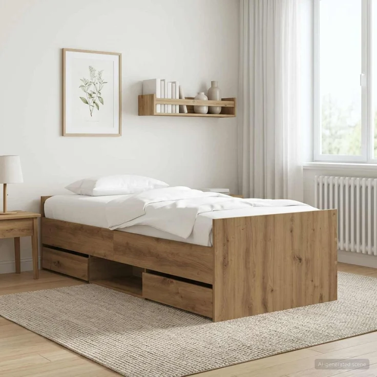 vidaXL Bettrahmen mit Schubladen Kunsthandwerk Eiche Holzwerkstoff 3429516 – Bild 1