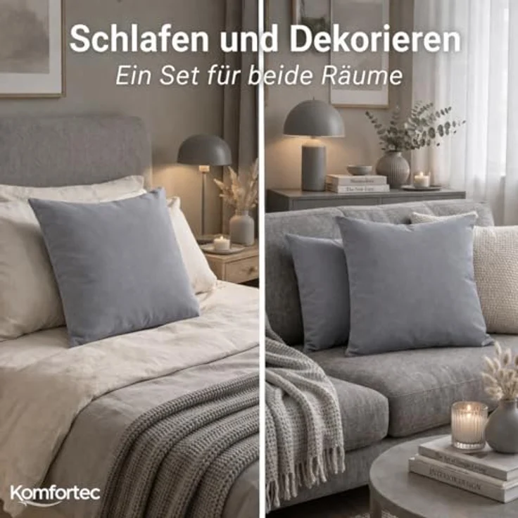 Komfortec Kissenbezug 80x80 cm 2er Set aus Gebürstet Mikrofaser mit Reißverschluss, Atmungskativ und Weich – Grau – Bild 3