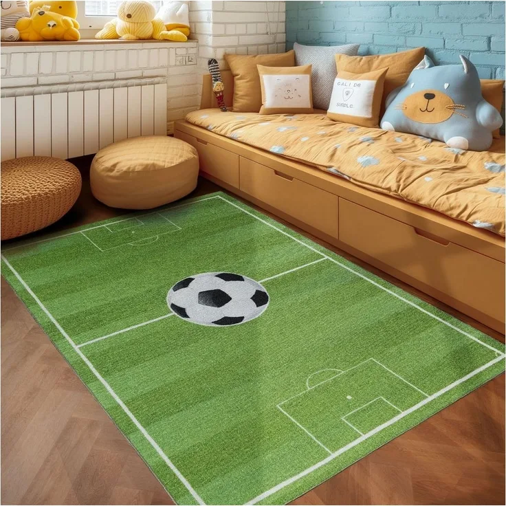 SIMPEX24 Teppich Fußballstadion, Rechteckig, Höhe: 7 mm, Kinderteppich Fußballstadion Teppich Kinderzimmer Rutschfest Waschbar