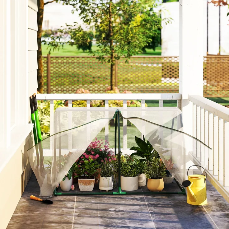 MELAYR, Terrassengewächshaus 100 x 70 x 60 cm, kleines Haus, Garten, 140 g/m², Weiß – Bild 3