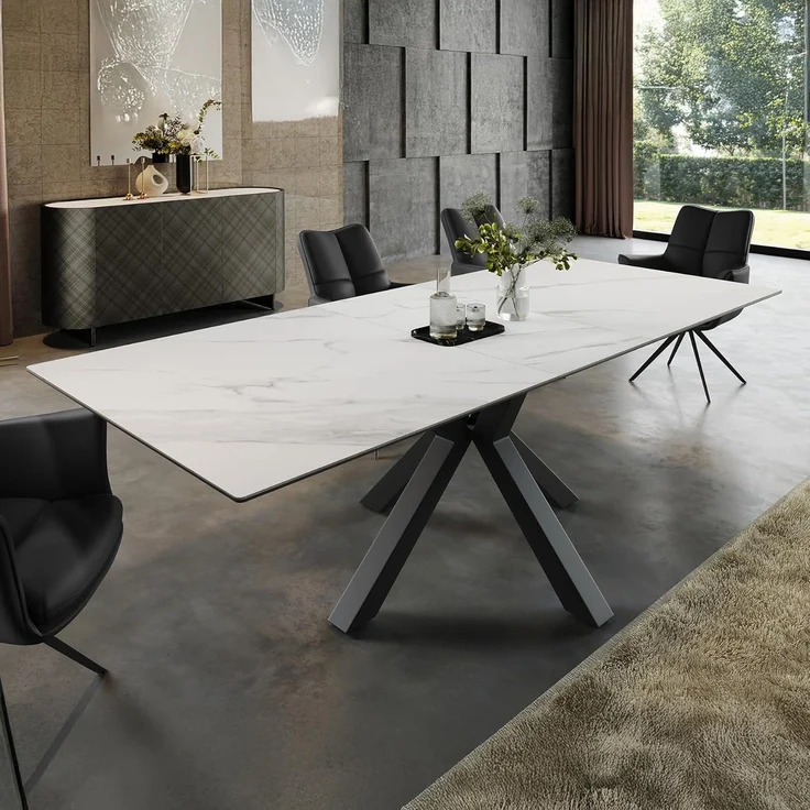 riess-ambiente Esstisch ETERNITY 160-200cm weiß/schwarz – Keramik, Marmor-Look, Metallgestell (Einzelartikel, 1-St), Sterngestell & ausziehbar für Flexibilität – ideal bis zu 8 Personen – Bild 5