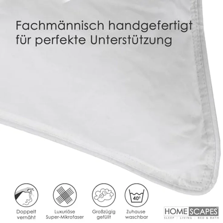 Homescapes Federkissen 4 Kopfkissen 48 x 74 cm im Set, Federkissen mit 100% Federfüllung, Füllung: 100% Entenfedern, Rückenschläfer, Seitenschläfer – Bild 4