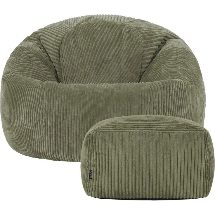 Icon Kingston Sitzsack mit Hocker Cord, Salbeigrün, Sitzsack Erwachsene mit Füllung, Bean Bag, Cord Sessel, Lounge Sessel, Lounge Stuhl, Schlafzimmer, Wohnzimmer, Wohnzimmer Möbel – Bild 4