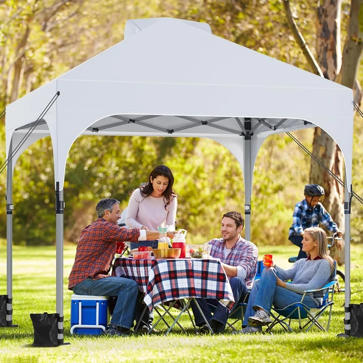 YITAHOME 3X3Meter Wasserdichter Pavillon Faltpavillon mit Seitenteilen, Faltbarer Pop up Pavillon Höhenverstellbar Gartenpavillon Anti-UV für Partys, Camping, Märkte und Festival, Weiß – Bild 2