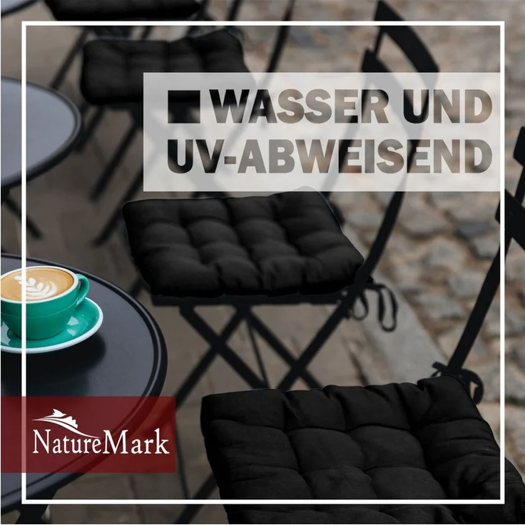 NatureMark 4er Set Stuhlkissen mit Bändern Gr. 40x40 cm Sitzkissen gefüllt, Schwarz – Bild 3