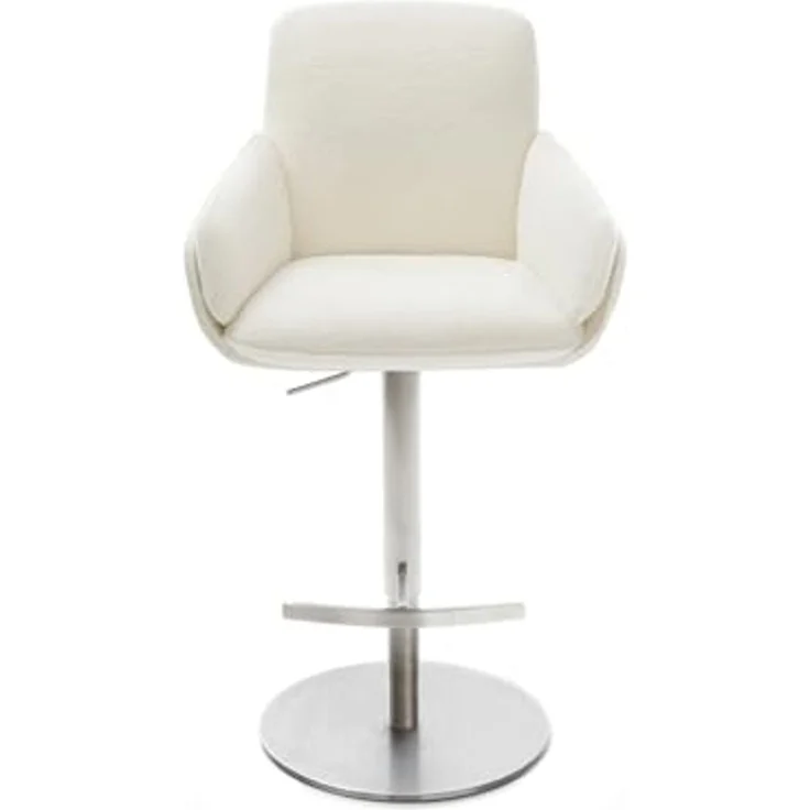 Barstuhl Luan-Flex Bouclé Soft Beige Drehfuß höhenverstellbar Edelstahl Silberfarben – Bild 3