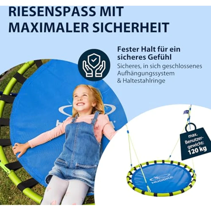 HUDORA Nestschaukel Aluminium, Belastbarkeit bis 120 kg, 120 cm, blau/gelb – Bild 4