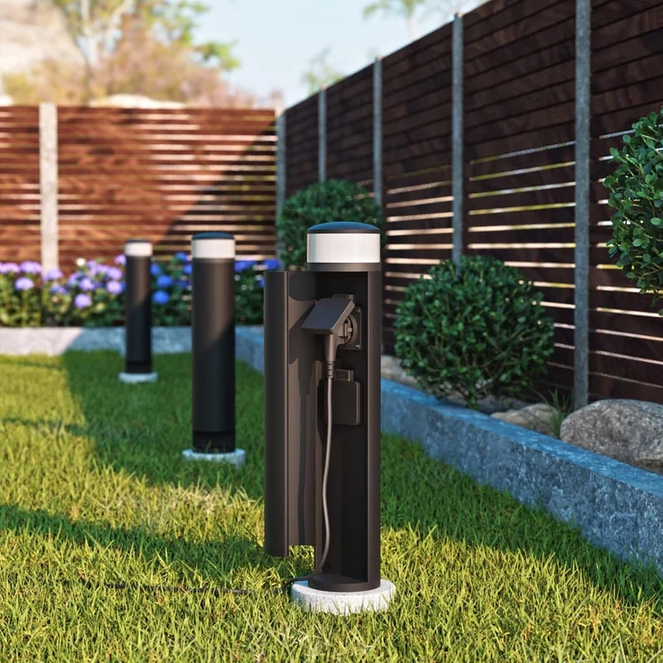 SSC-LUXon LED Gartenstrahler PALISO Energiesaeule mit Licht und 2 Steckdosen fuer Aussen - schwarz – Bild 7