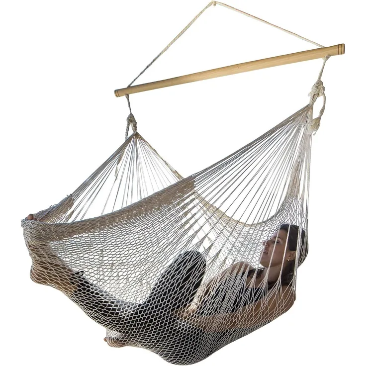 MacaMex Mexikanischer Netz-Hängesessel, Baumwolle, beige, 100x210 cm