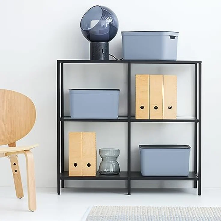 Jive 3er Set Dekobox A4 fog blue 3er- Set Aufbewahrungsbox 16l mit Deckel, Kunststoff (PP recycelt), blau/anthrazit, 3x16l (37.5 x 27.8 x 29.8 cm) – Bild 3