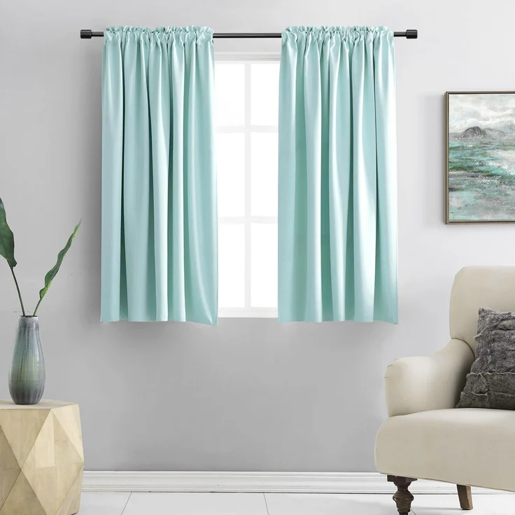 DONREN Vorhänge für Schlafzimmer, mit Tunnelzug, verdunkelnd, wärmeisoliert, für Wohnzimmer, 2 Schals, 106x114 cm (B x L), Hellblau (Aqua)