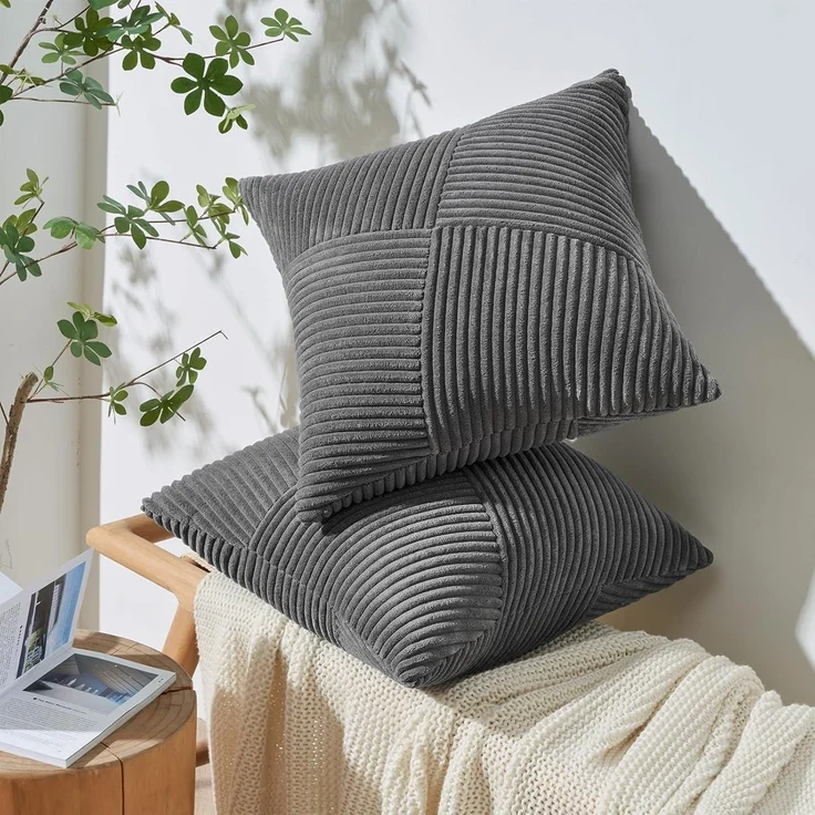 Topfinel Kissenbezüge 45x45 Dunkelgrau 2er Set Kordsamt Windmühle Patchwork Euro – Bild 2