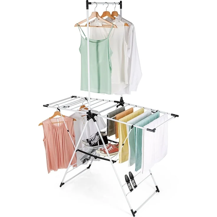 EASYmaxx Wäscheständer mit Kleiderstange 138x61x200cm schwarz/weiß klappbar – Bild 1