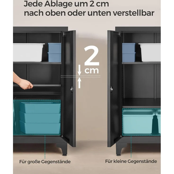 Songmics Aktenschrank, Mehrzweckschrank, Büroschrank mit 2 Türen, Schrank abschließbar, Stahl, tintenschwarz, 40 x 60 x 90 cm – Bild 5
