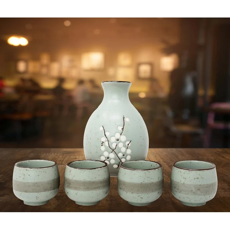 MystiCalls Schnapsglas Japanisches Sake Set für 4 Personen Japanisches Geschirr China, 5-tlg, Keramik, Spülmaschinenfest und hitzebeständig – Bild 5