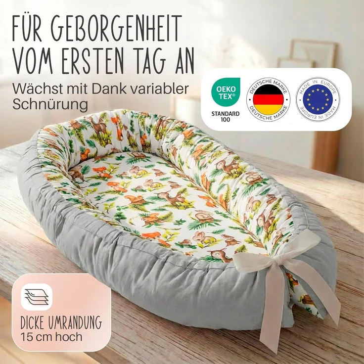 LULANDO® Babynest - Standard 100 von Oeko-Tex - multifunktionales Kuschelnest für Babys und Säuglinge - Nestchen - Reisebett - 100% Baumwolle - antiallergisch - hergestellt in der EU – Bild 2