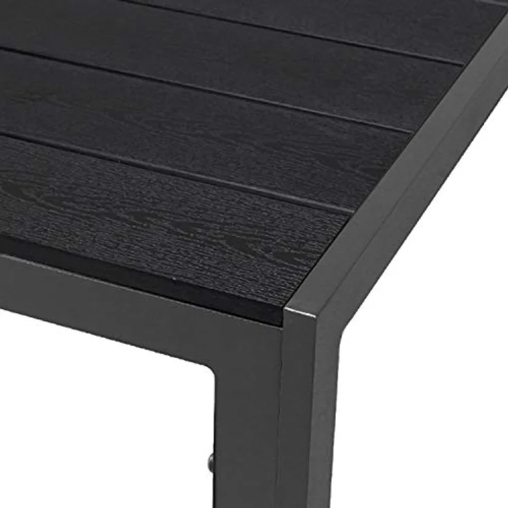 FineHome Aluminium Gartentisch anthrazit/schwarz, Pflegeleicht mit Holzimitat Tischplatte, 90x90x74 cm – Bild 3