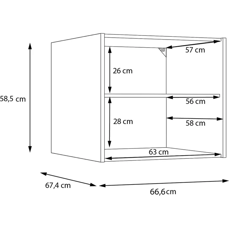 Forte WASHCAB 60 70, moderner Badezimmerhängeschrank, 1-türig, Schrank zur Aufbewahrung von Putz- und Waschutensilien, Holzwerkstoff, Weiß, 66 cm breit x 58,5 cm hoch x 67,4 cm tief – Bild 6