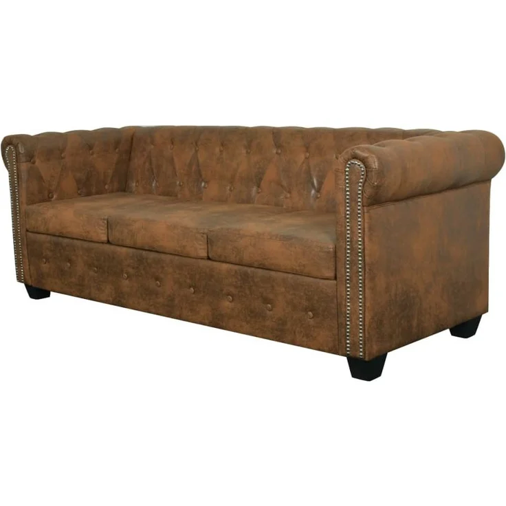 vidaXL Chesterfield-Sofa 3-Sitzer Kunstleder Braun 243620 – Bild 3