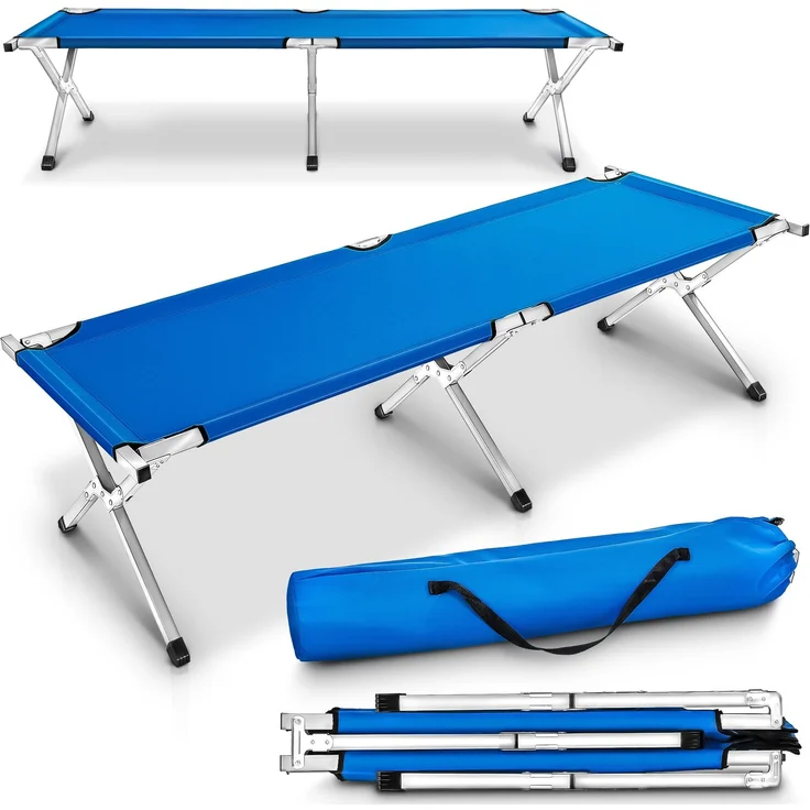Feldbett Blau 210 x 72 x 45 cm Campingbett Bett Liege Gästebett Reisebett Klappbett Campingliege – Bild 2